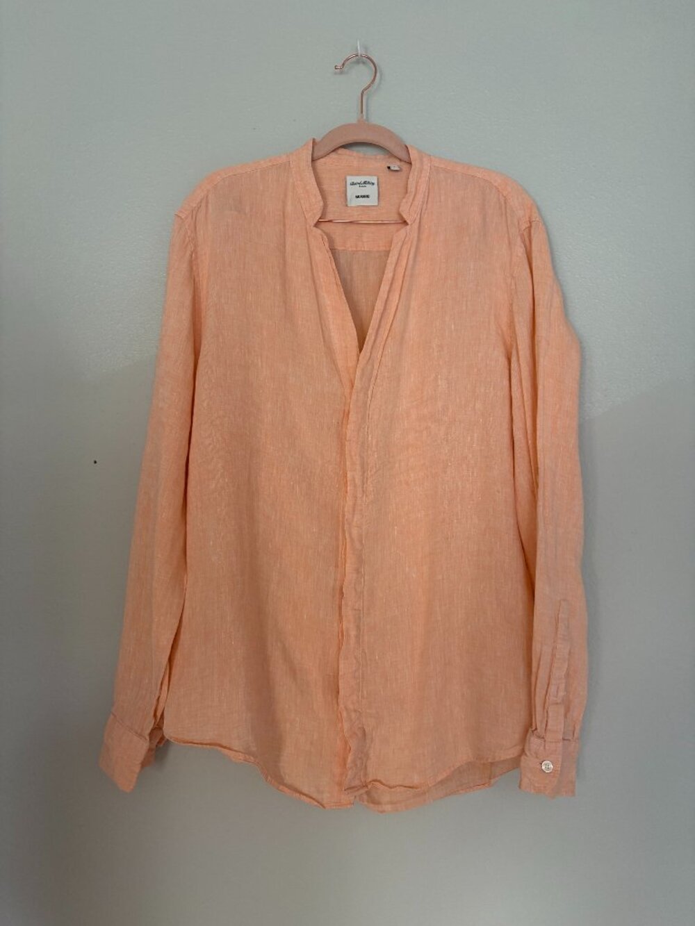 Murano | Peach Baird McNutt Irish Linen Band Collar Long-Sleeve Shirt Men's L